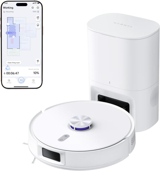 NARWAL Freo S Saugroboter mit Wischfunktion, 8000Pa, 8N Reinigungsdruck, Auto-Entstaubungsstation 3.5L, LDS-Lasernavigation und 3D Mapping, APP-Fernsteuerung, Wischroboter für Teppich/Tierhaare