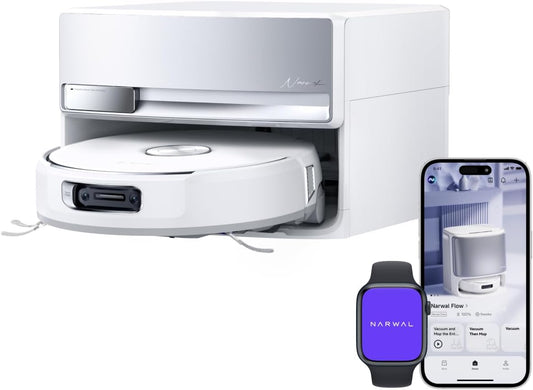 NARWAL Flow Saugroboter mit Wischfunktion, FlowWash-Moppsystem mit Echtzeit-Selbstreinigung, 22.000 Pa Wischroboter, Tierhaare DualFlow Tangle-Frei, 45-80°C Spülen und Heißlufttrocknung, Absaugstation