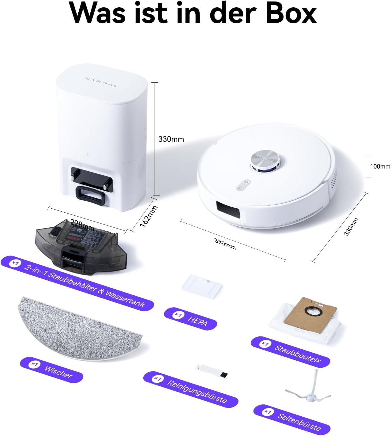 NARWAL Freo S Saugroboter mit Wischfunktion, 8000Pa, 8N Reinigungsdruck, Auto-Entstaubungsstation 3.5L, LDS-Lasernavigation und 3D Mapping, APP-Fernsteuerung, Wischroboter für Teppich/Tierhaare