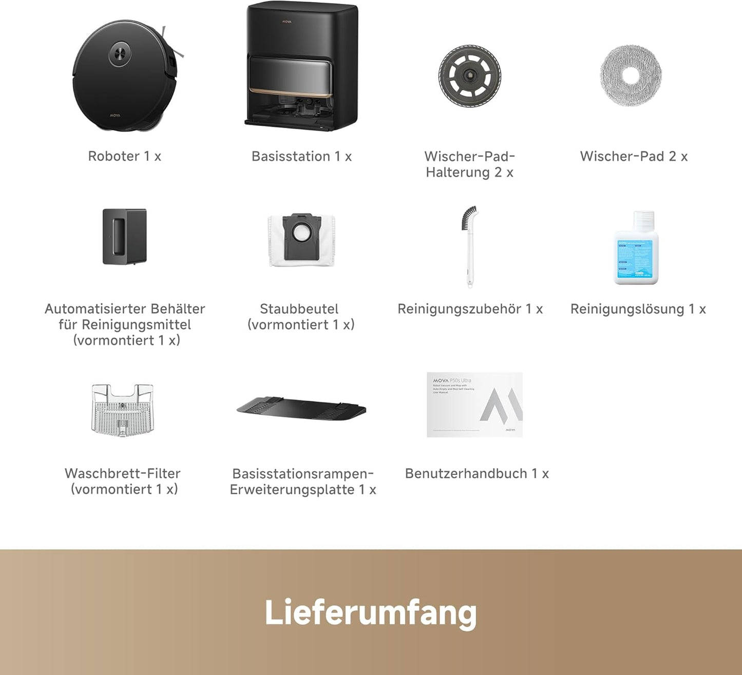 Mova P50 Pro Ultra Staubsaugerroboter mit Mopp, 19.000 Pa, 75℃ Selbstreinigender Heißwasser-Mopp mit Auszug Seitenbürste, LDS-Navigation,+RGB AI+LED-Hindernisvermeidung, Auto-Entleerung/Nachfüllen