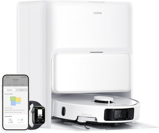 Mova P50 Pro Ultra Staubsaugerroboter mit Mopp, 19.000 Pa, 75℃ Selbstreinigender Heißwasser-Mopp mit Auszug Seitenbürste, LDS-Navigation,+RGB AI+LED-Hindernisvermeidung, Auto-Entleerung/Nachfüllen