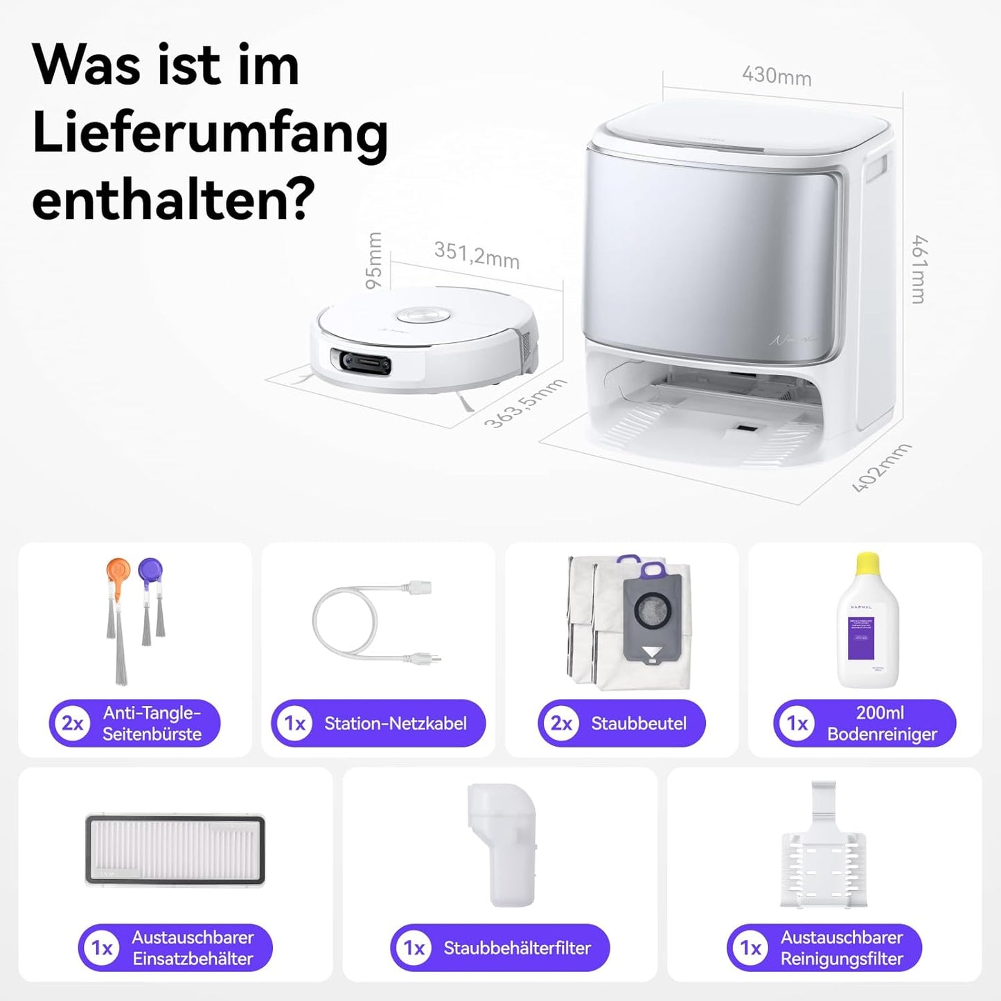 NARWAL Flow Saugroboter mit Wischfunktion, FlowWash-Moppsystem mit Echtzeit-Selbstreinigung, 22.000 Pa Wischroboter, Tierhaare DualFlow Tangle-Frei, 45-80°C Spülen und Heißlufttrocknung, Absaugstation