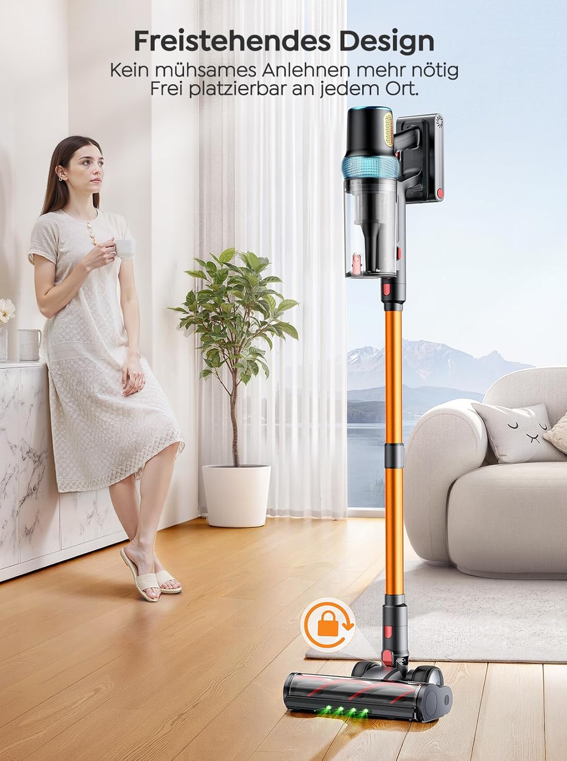 Akku Staubsauger 50KPA/600W/65Min,Selbststehender Staubsauger Kabellos mit 1M Ausziehbarer Schlauch,Wandladestation,Automatikmodus,Anti-Tangle-BĂŒrste,Mehrstufige Filtration fĂŒr Teppiche/Hartböden/Auto