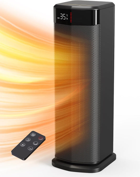 QEXREED Heizlüfter, 2000W PTC Heizlüfter Energiesparend, 4 Modi, ECO-Modu, Thermostat, 90°-Oszillation, 24H Timer, Fernbedienung, Kipp- und Überhitzungsschutz für Innenräume