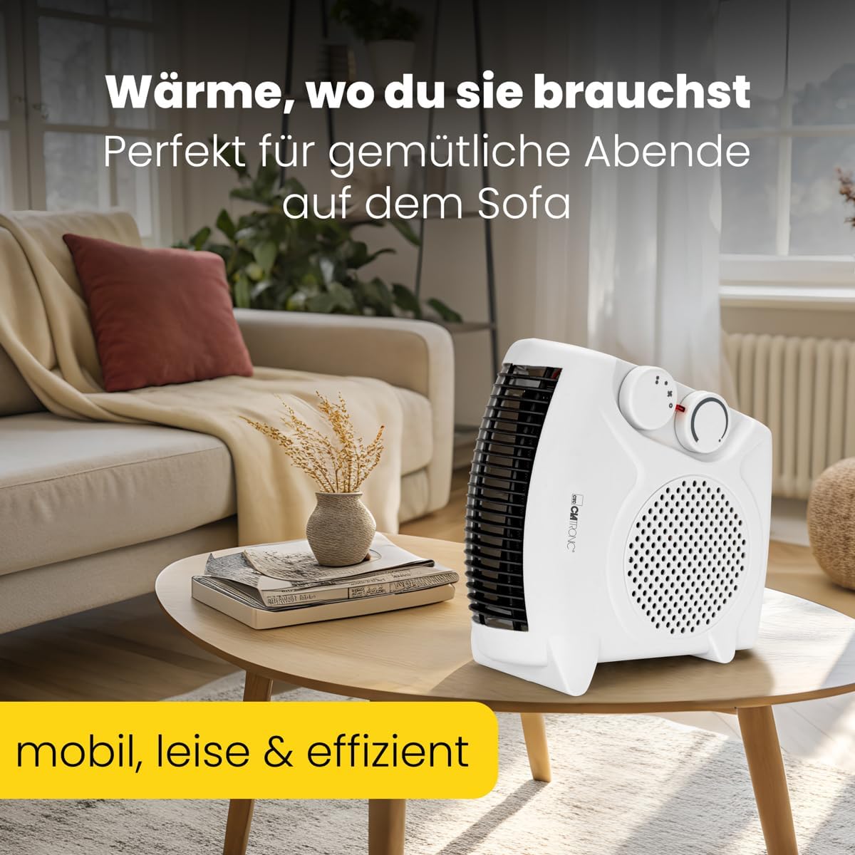 Clatronic® mobiler & kompakter Heizlüfter | Heizlüfter 2000W & 1000W | Heizkörper mit Ventilatorfunktion | Heizlüfter klein mit Kontrollleuchte & Überhitzungsschutz | HL 3761