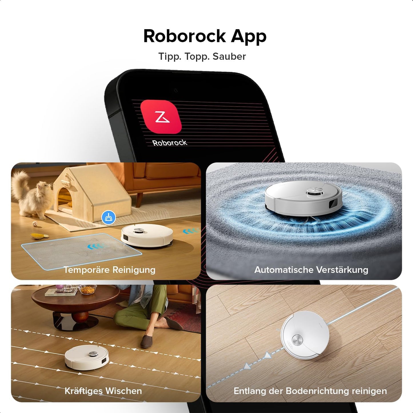roborock Q10 S5 Saugroboter mit Wischfunktion, 10.000 Pa HyperForce Saugkraft, Dual Anti-Tangle System, Auto Lifting Mopping, Ideal für Tierhaare, Teppiche, Hartböden (Weiß)