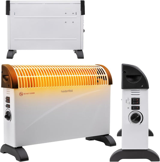 Heidenfeld elektrische Konvektorheizung HL200 | 3 Jahre Garantie - 2000 Watt - Konvektor - Thermostat - Frostwächter - Elektroheizung - Heizung - Heizlüfter - Bis 25 m² (Mit Turbo, ohne Timer)