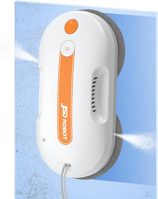 JSDROBOT Lite Fensterputzroboter,5300Pa Fensterroboter mit Druckwischfunktion Doppelter Wasserstrahl Reinigungsscheibe mit Hoher Deckkraft Kantenerkennung Intelligenter Pfadplan.