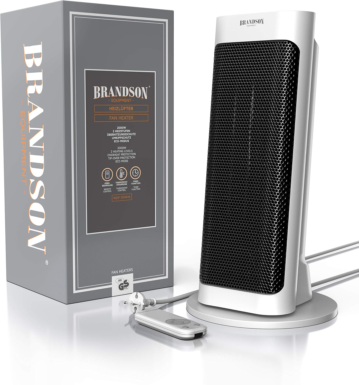 Brandson - Heizlüfter mit Fernbedienung - Preisträger - energiesparend leise Keramik-Heizlüfter Badezimmer - Oszillationsfunktion - Timer - Heizung Heater - GS zertifiziert