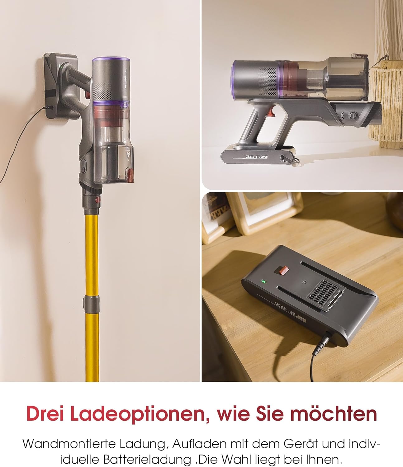 UNINELL Home Akku Staubsauger 50000Pa/550W/70Min Upgrade, Staubsauger Kabellos Selbstladender mit LED Touchscreen/Anti-Tangle-Bürste, Selbststehend für Hartböden Teppiche Tierhaare