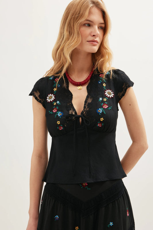 Elaine  -  Daisy Sun Embroidery Black