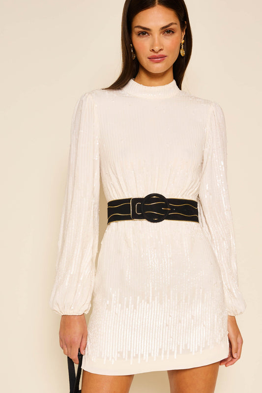 lara - ivory sequin black bow