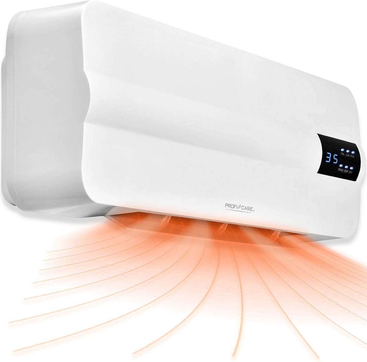 ProfiCare® Wand Heizlüfter mit Fenster-Offen-Erkennung | Heizkörper für bis zu 60qm | Elektroheizung für Wandmontage inkl. Montagematerial | Heizung mit 1,5m Kabel, Fernbedienung & Timer | PC HL 3116