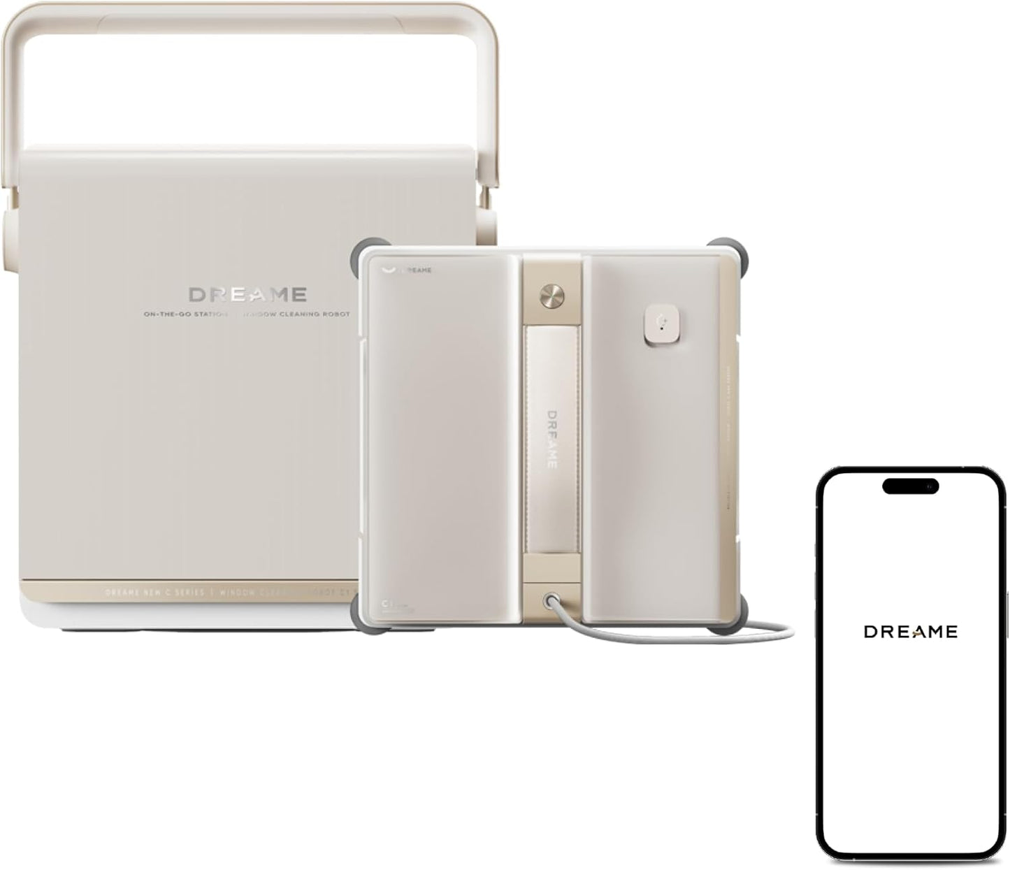 dreame C1 Station Fensterputzroboter, Rundum-Sicherheitskonzept, Mobile Station, automatischer Kabeleinzug, CornerClean-Technologie, Dual-Spray-Technologie, intelligente Planung des Reinigungswegs