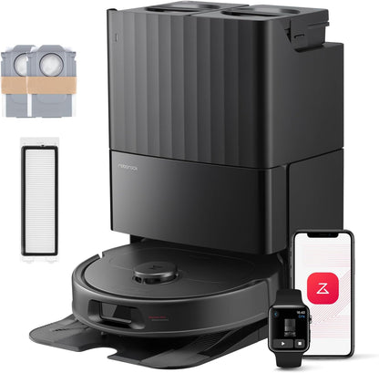 roborock QV 35S-Set Saugroboter mit Wischfunktion, 10.000 Pa HyperForce Saugkraft, Anti-Tangle-Bürsten, Anhebbare Schleudermopps, Intelligente Hindernisvermeidung, All-in-One Dock (Schwarz)