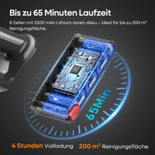 ElecKeys K10 Akku Staubsauger 48000Pa/580W/65 min, Superleise Staubsauger Kabellos mit LED Display, Akkustaubsauger mit Anti-Tangle-Bürste, Selbststehend für Tierhaare Teppiche Hartböden