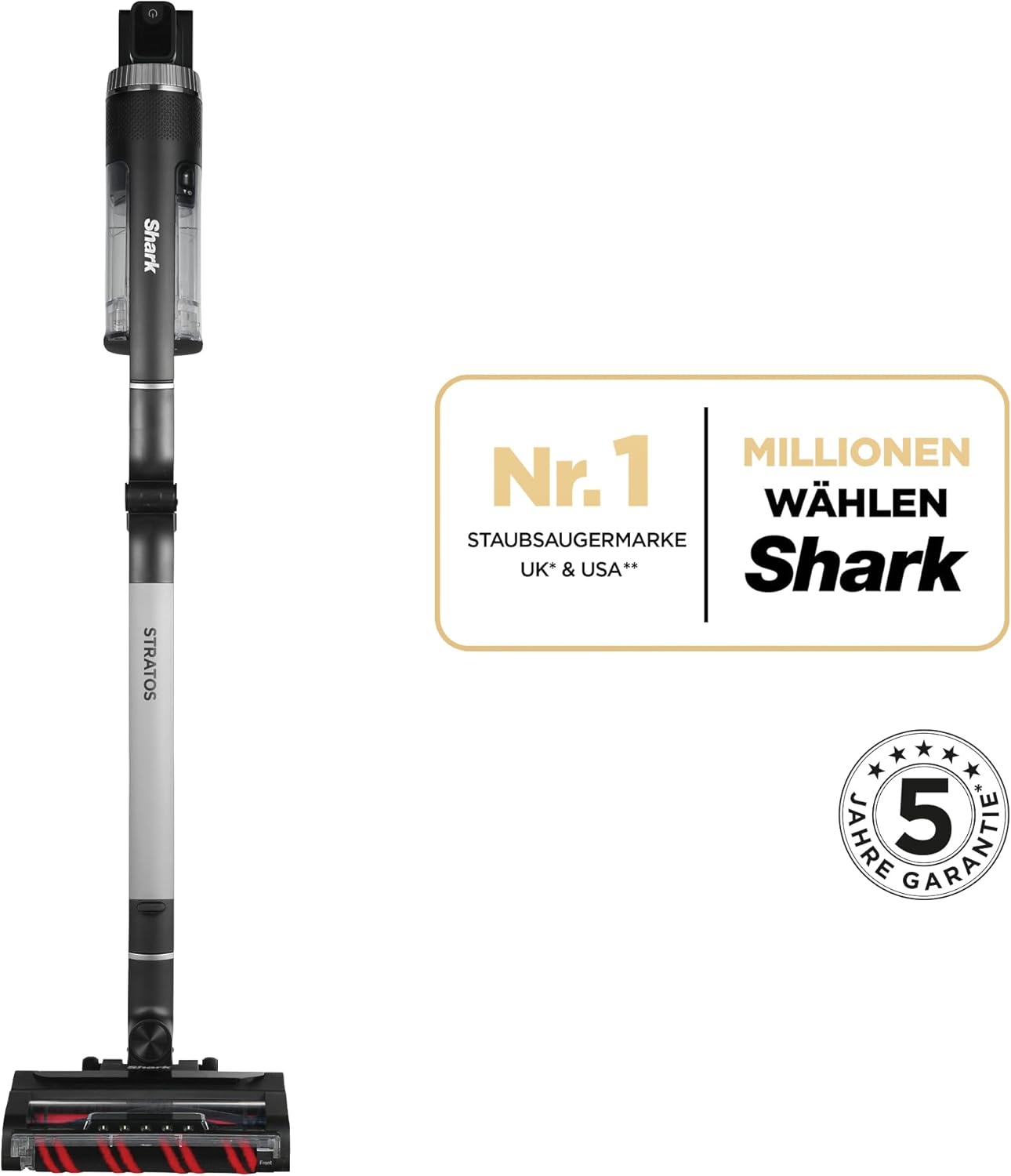 Shark PowerPro Akku-Staubsauger freistehend, bis 50 Min. Laufzeit, kabellos, beutellos, für Tierhaare, Allergiker, Teppich und Hartböden, mit LED-Licht und Knickgelenk-Rohr, Navyblau, IZ380EU