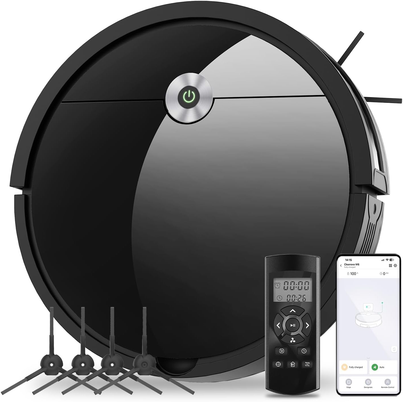 Vexilar W7 Saug und Wischroboter 3 in 1, 4000Pa Saugroboter mit Wischfunktion, Bürstenloses Düsendesign, 120Mins Max, Schlank und Geräuscharm Roboterstaubsauger ideal für Tierhaare, Hartböden, Teppich