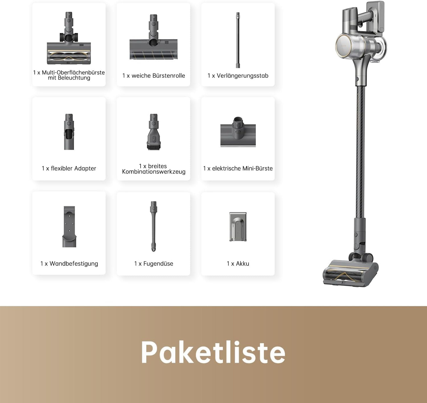 dreame Z30 Kabelloser Bodenstaubsauger, 310 AW Saugkraft, 90 min Max Reinigungszeit, Dust-Reveal-Technologie, Tierhaar-Entfernungswerkzeug, Multi-Flächen-Saugkraft, Schmutzerkennung