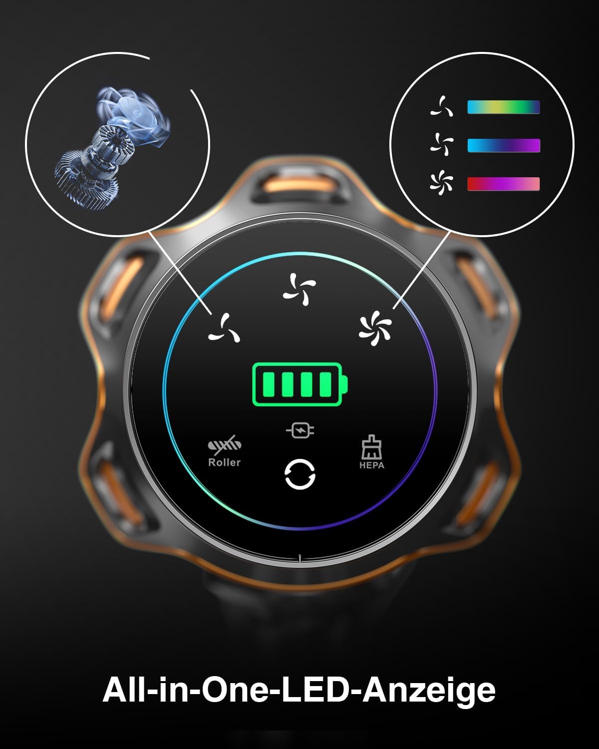 Akku Staubsauger 45000Pa/550W/65Min, 1,6L Staubsauger Kabellos mit Display, Anti-Tangle-Bürste, Selbststehend, Wandladestation, 8-Schicht-Filtration, Ultraleise, für Tierhaare/Teppiche/Hartböden/Auto