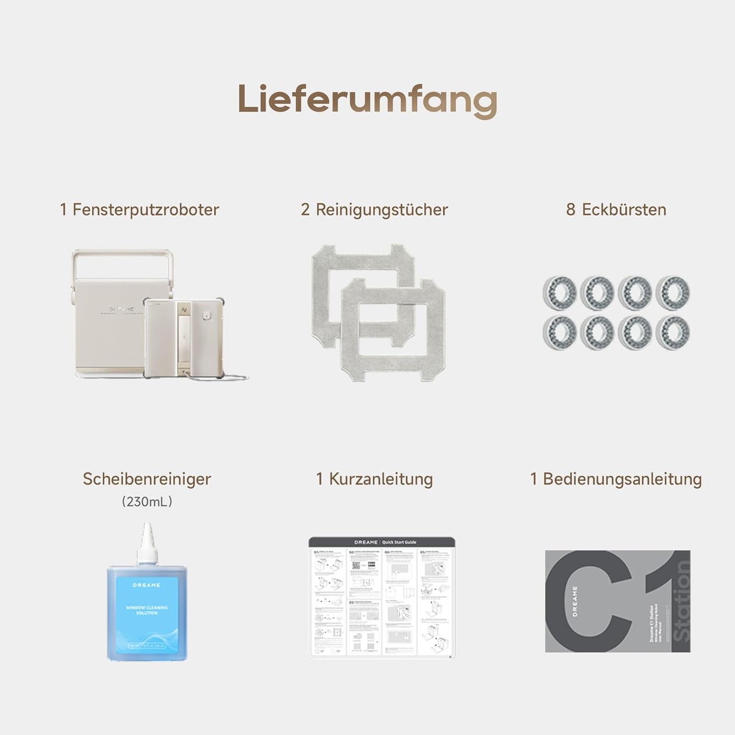 dreame C1 Station Fensterputzroboter, Rundum-Sicherheitskonzept, Mobile Station, automatischer Kabeleinzug, CornerClean-Technologie, Dual-Spray-Technologie, intelligente Planung des Reinigungswegs