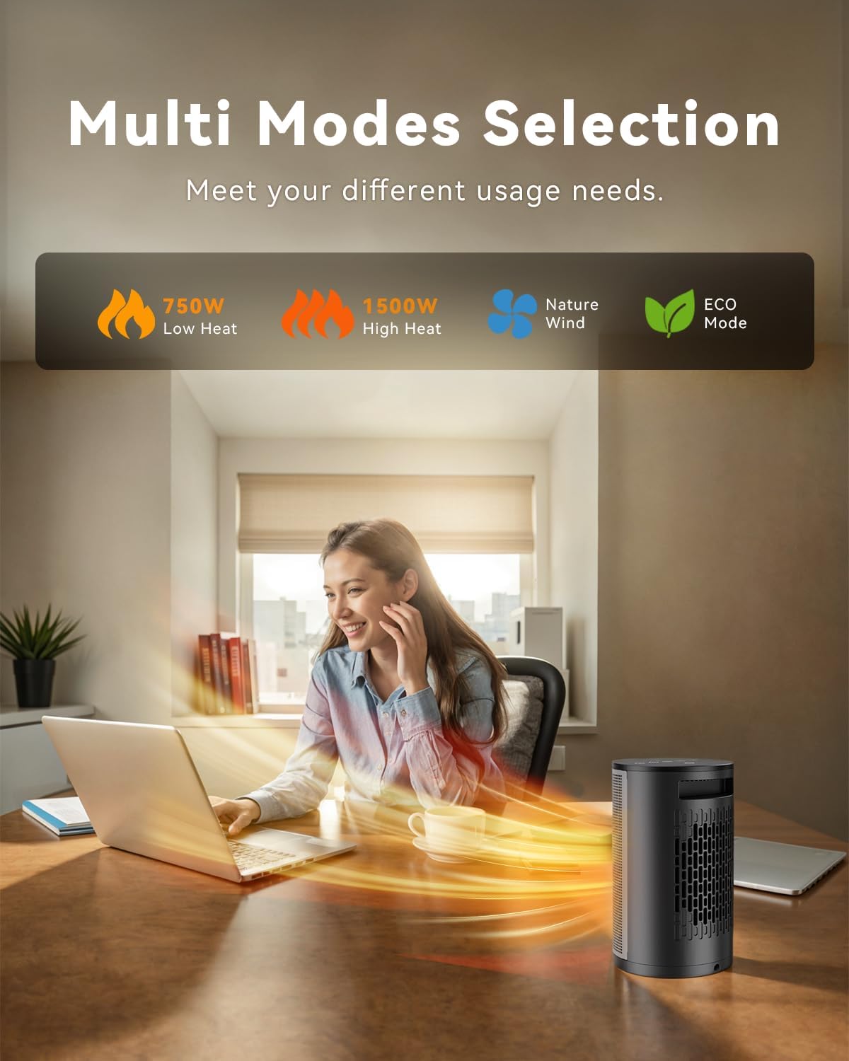 PALINTH Heizlüfter Energiesparend, 1500W Elektroheizung PTC-Keramik Heizung, 4 Modi Tragbare Heizstrahler mit Thermostat, Überhitzung & Tip Over Schutz, 8H Timer, für Indoor