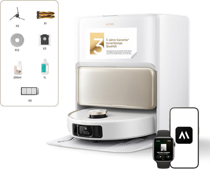 Mova V50 Ultra Complete Saugroboter mit Wischfunktion 24.000 Pa, 6cm Hindernisüberwindung, Liftable Navigation+RGB AI+LED, 80℃ Heißwasserwäsche & 63℃ Selbsttrocknung, DuoSolution System, Tricut Bürste