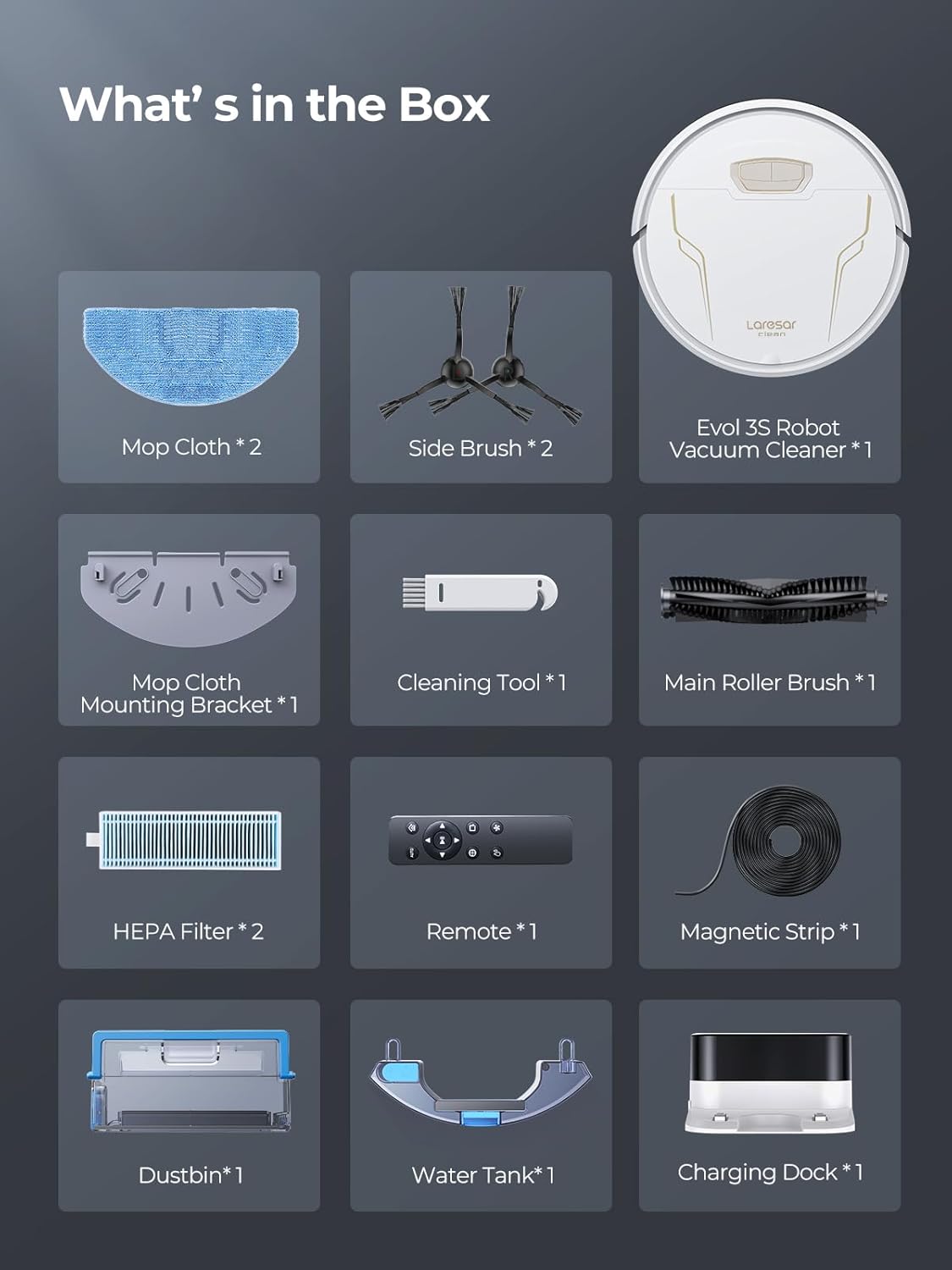 Laresar Clean Saugroboter mit Wischfunktion 3 in 1, 5000Pa Staubsauger Roboter mit Laser Navigation, 180Mins Max, Saugroboter Ideal für Tierhaare,Teppich, Hartboden, APP Steuerung, 15 No-Go