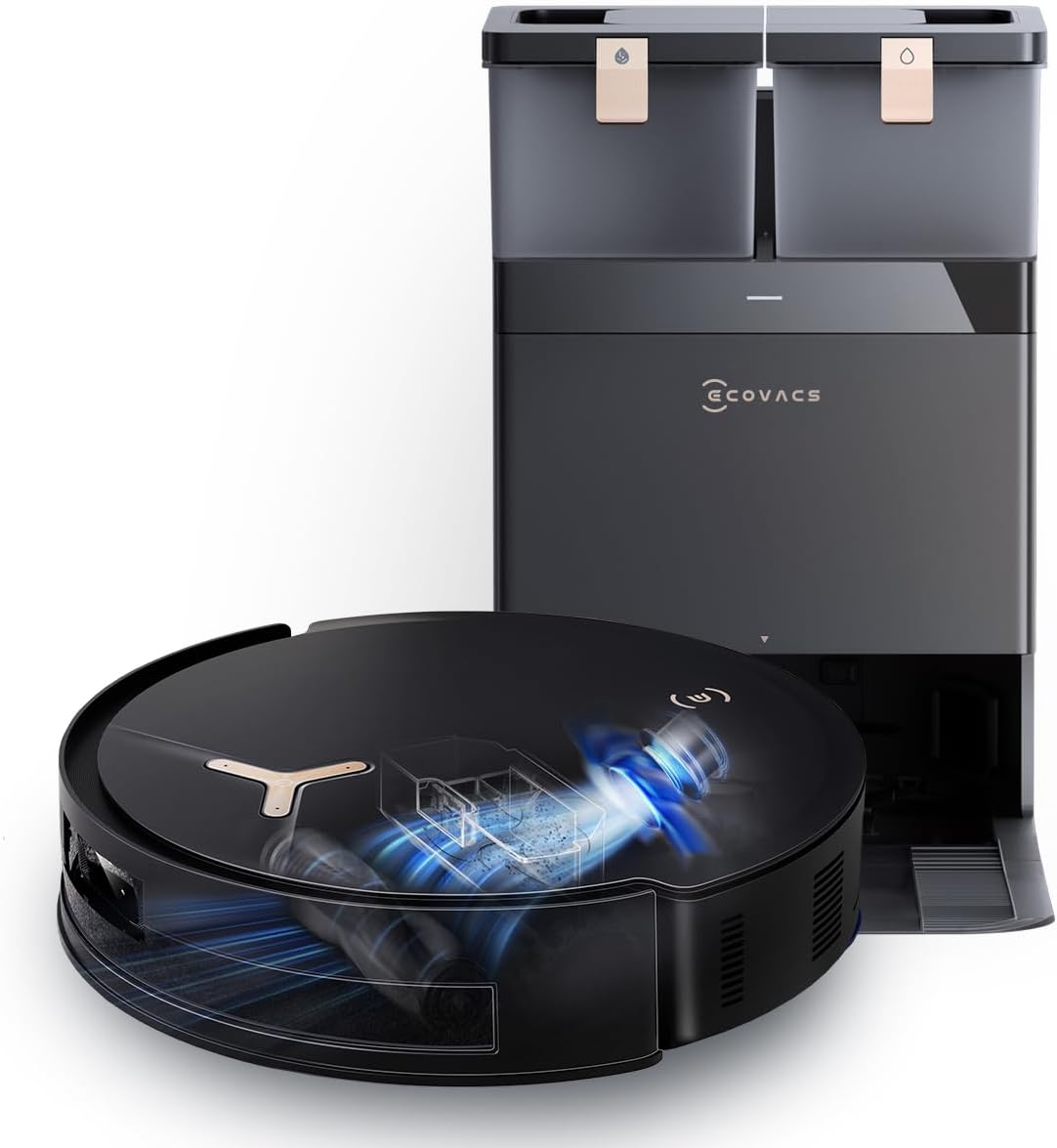 ECOVACS DEEBOT T50 PRO Omni Gen2 Saugroboter mit Wischfunktion, Ausfahrende Seitenbürste und Wischmopp, 21.000 Pa, Auto Zugabe von Reinigungslösung, Moppwäsche mit 75°C heißem Wasser, Ultradünn 81 mm