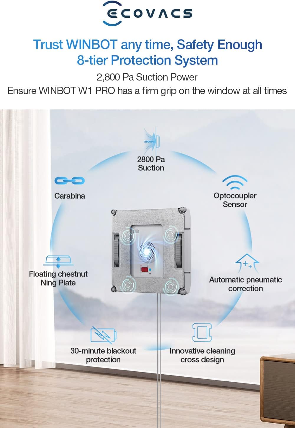 ECOVACS WINBOT W2 Omni Fensterputzroboter mit 6-in-1 Multifunktionsstation, integrierter 4500mAh Akku, Kantenreinigungsmodus, Weitwinkel-Sprühzerstäubungstechnologie, White