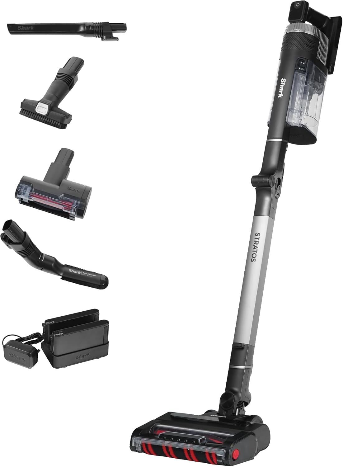 Shark PowerPro Akku-Staubsauger freistehend, bis 50 Min. Laufzeit, kabellos, beutellos, für Tierhaare, Allergiker, Teppich und Hartböden, mit LED-Licht und Knickgelenk-Rohr, Navyblau, IZ380EU