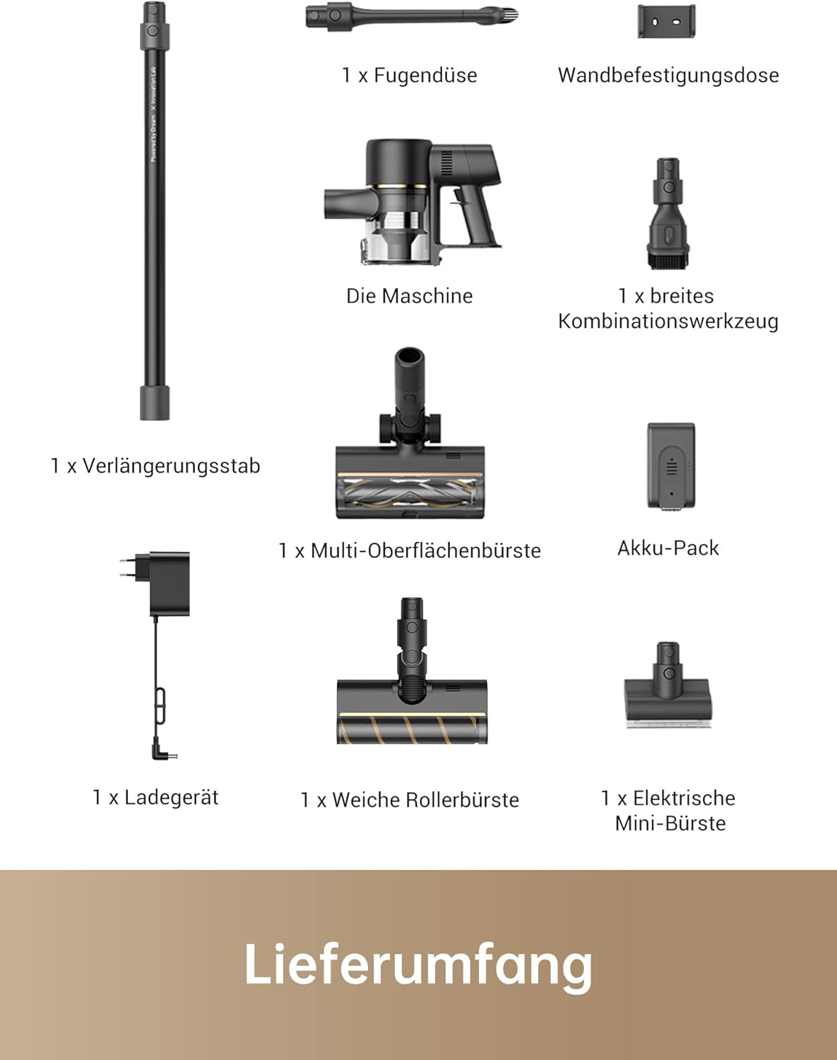 dreame R10 Akku Staubsauger, 120AW Starke Saugkraft Staubsauger Kabellos, 60 Min Laufzeit, Bürste für Diverse Oberflächen mit LED-Licht, ideal für Hausreinigung, Tierhaare, Teppiche