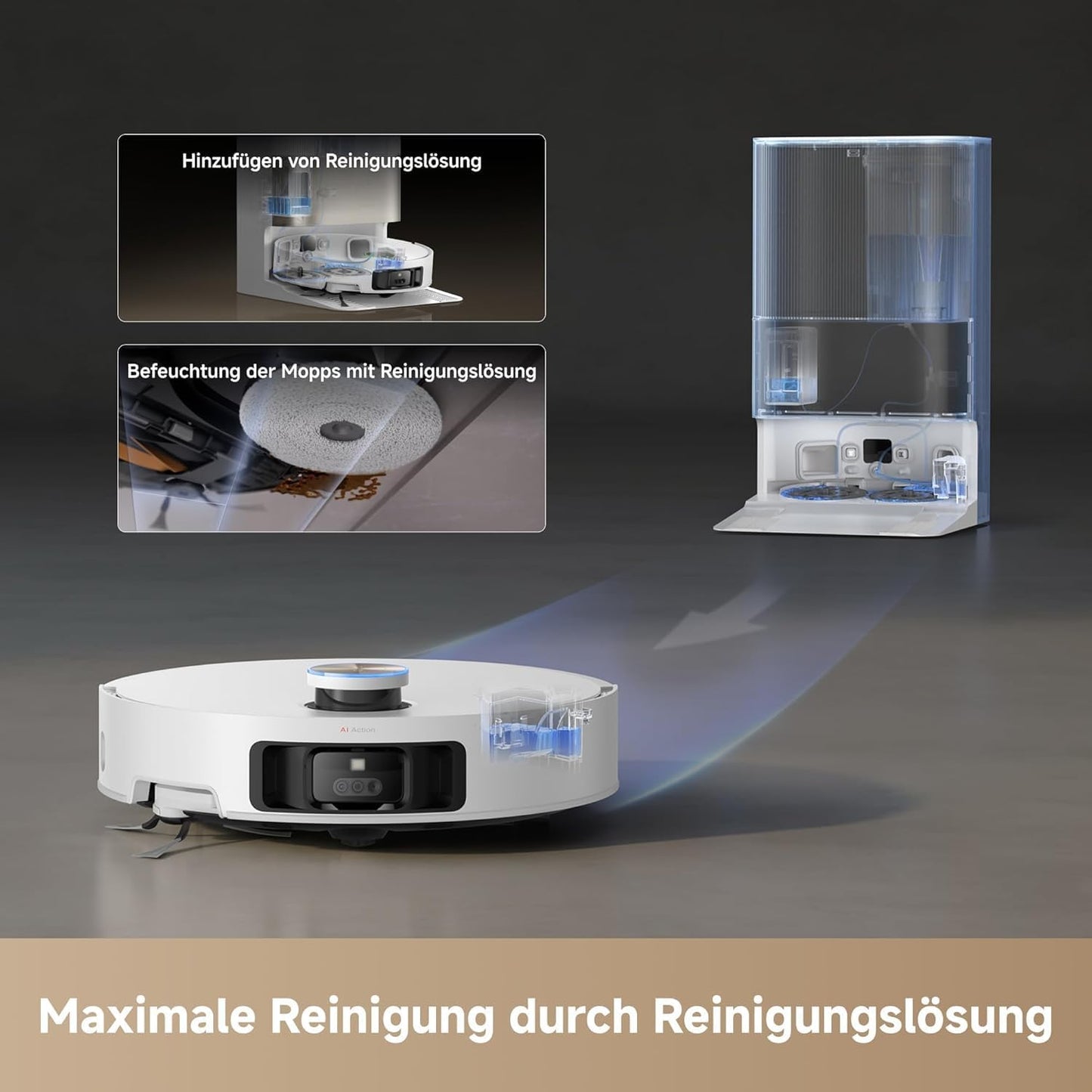 dreame X40 Ultra Complete Saugroboter mit Wischfunktion, 12.000Pa Saugkraft, 70℃ Wischmopp, selbstreinigend, automatische Entleerung, automatisches Nachfüllen, Anti-Wirrwarr und anhebbare Bürsten