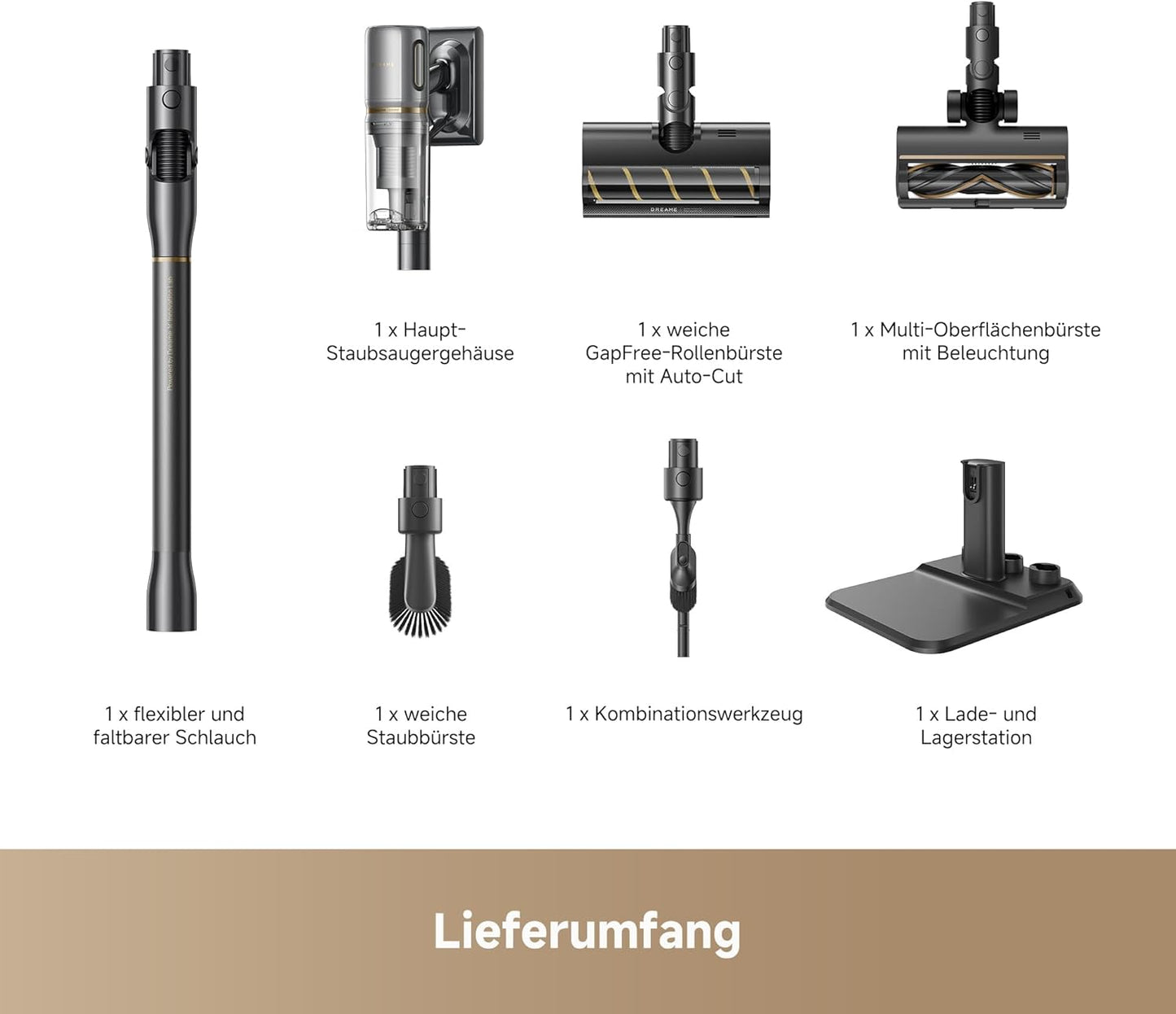dreame V20 Pro-A Kabelloser Staubsauger, Kantenreinigung 0 mm, ohne Verheddern, für Hartböden und Teppiche, 210 AW Saugkraft, 90 Min. maximale Laufzeit, Filterung 99,99%, entfernt Tierhaare