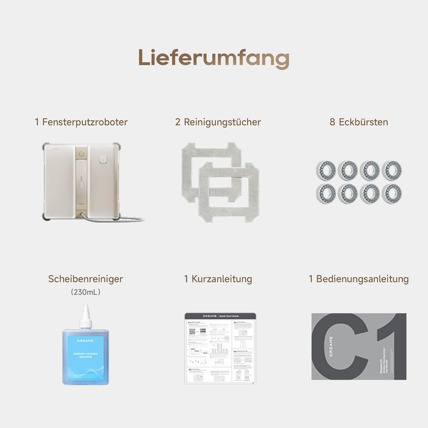 dreame C1 Station Fensterputzroboter, Rundum-Sicherheitskonzept, Mobile Station, automatischer Kabeleinzug, CornerClean-Technologie, Dual-Spray-Technologie, intelligente Planung des Reinigungswegs