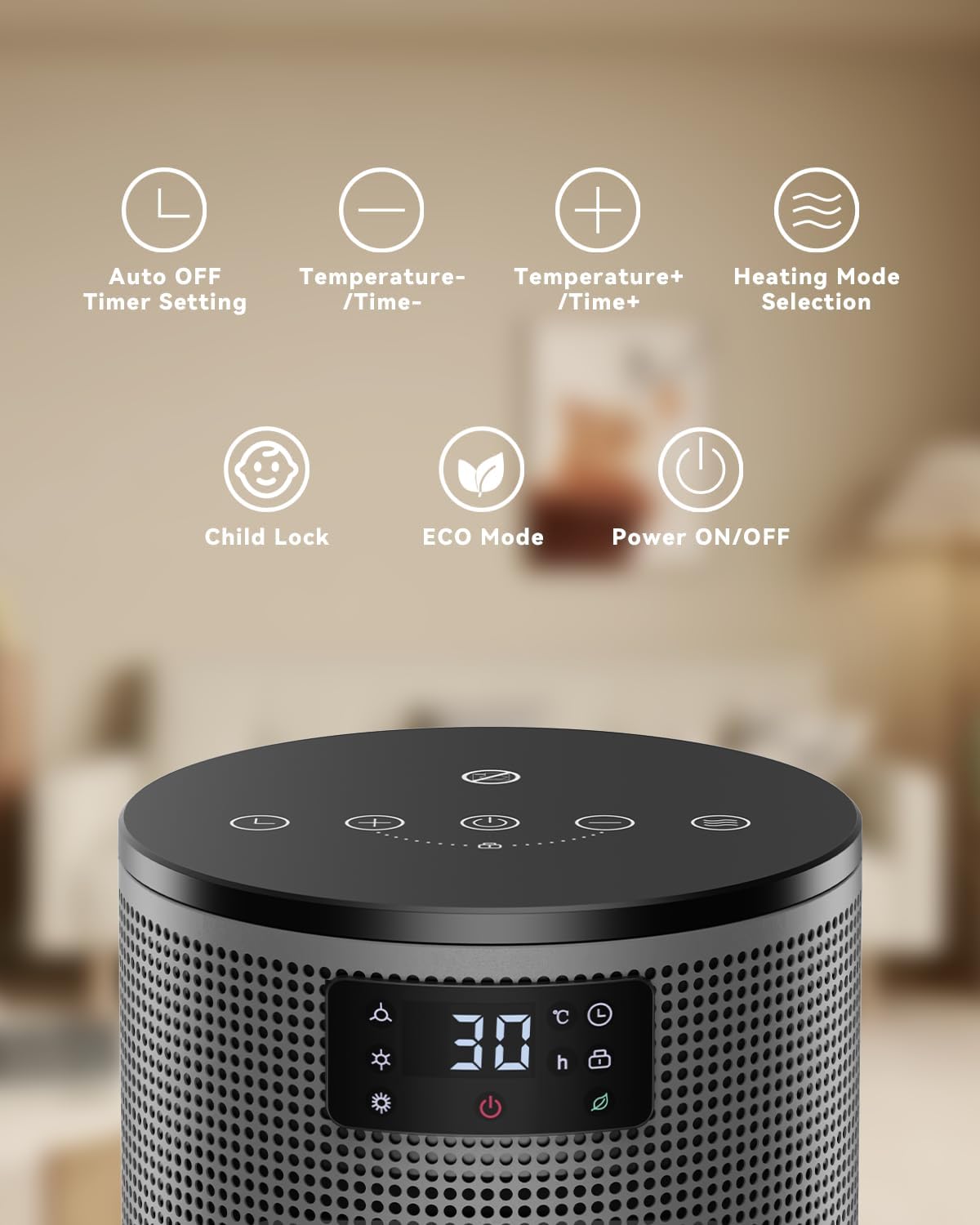 PALINTH Heizlüfter Energiesparend, 1500W Elektroheizung PTC-Keramik Heizung, 4 Modi Tragbare Heizstrahler mit Thermostat, Überhitzung & Tip Over Schutz, 8H Timer, für Indoor