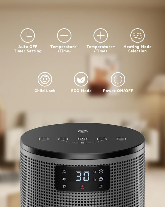 PALINTH Heizlüfter Energiesparend, 1500W Elektroheizung PTC-Keramik Heizung, 4 Modi Tragbare Heizstrahler mit Thermostat, Überhitzung & Tip Over Schutz, 8H Timer, für Indoor
