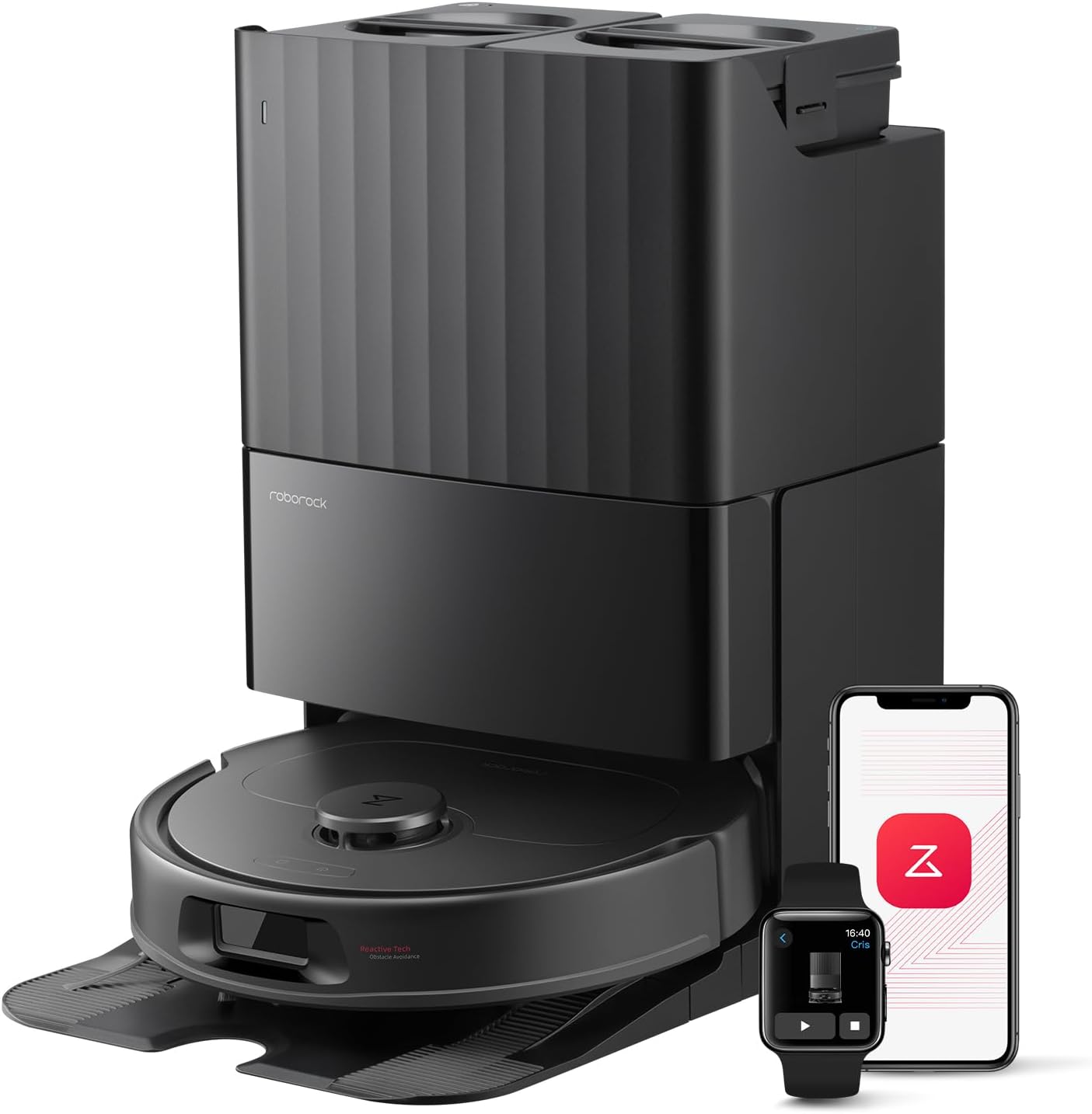 roborock QV 35S-Set Saugroboter mit Wischfunktion, 10.000 Pa HyperForce Saugkraft, Anti-Tangle-Bürsten, Anhebbare Schleudermopps, Intelligente Hindernisvermeidung, All-in-One Dock (Schwarz)