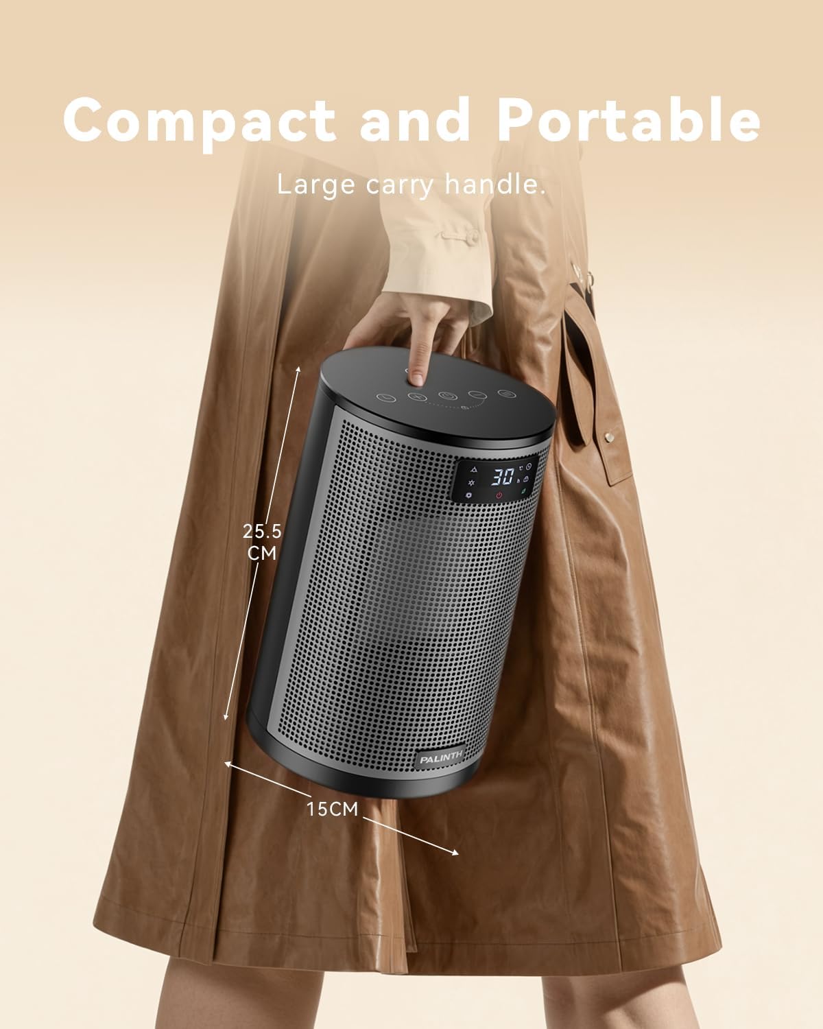 PALINTH Heizlüfter Energiesparend, 1500W Elektroheizung PTC-Keramik Heizung, 4 Modi Tragbare Heizstrahler mit Thermostat, Überhitzung & Tip Over Schutz, 8H Timer, für Indoor