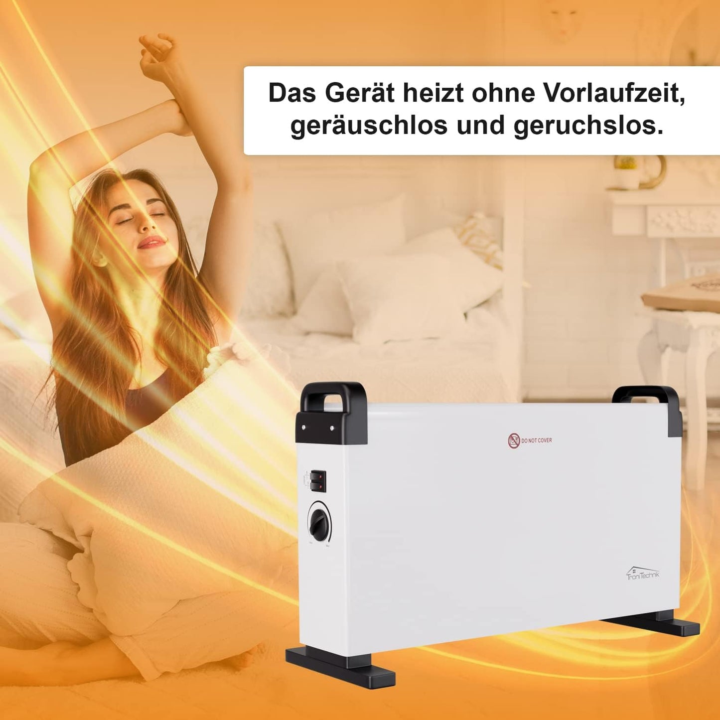 Tronitechnik® Elektroheizer Konvektor Heizgerät Heizkörper mit 3 Leistungsstufen 750/1250/2000 Watt, mobil mit Tragegriff, Timer und Thermostatsteuerung, Überhitzungsschutz, freistehend, weiß