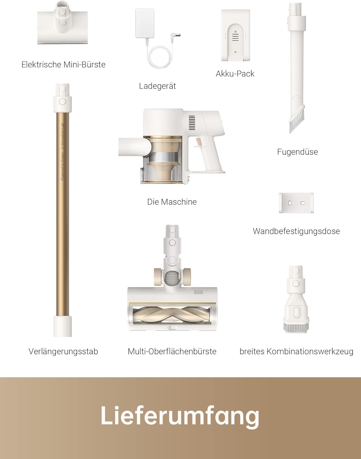 dreame R10 Akku Staubsauger, 120AW Starke Saugkraft Staubsauger Kabellos, 60 Min Laufzeit, Bürste für Diverse Oberflächen mit LED-Licht, ideal für Hausreinigung, Tierhaare, Teppiche