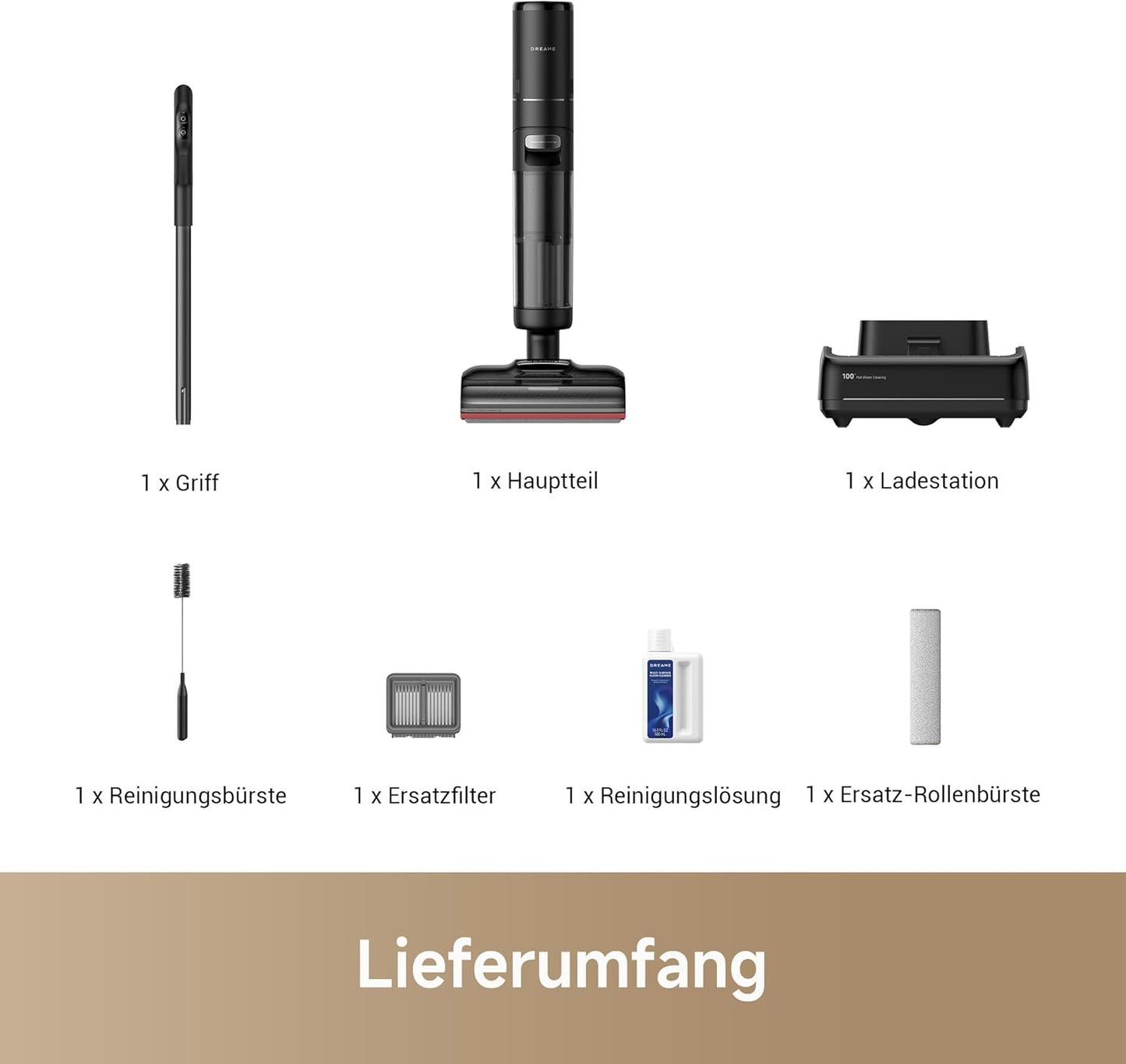 dreame H15 Mix 7-in-1 Nass- und Trockensauger, KI-Roboterarm, Kantenreinigung, 23.000 Pa Saugkraft, intelligente Dosierung, verhedderungsfrei, 100 °C Bürstenrein, 5 Min. 90 °C Trocknung, flach