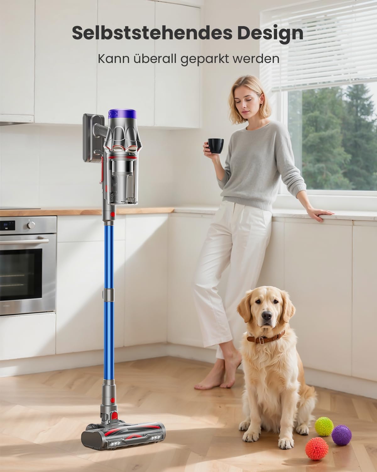 Avalsor Akku Staubsauger 48000Pa/580W/65Min, 1,8L Staubsauger Kabellos mit Staubabstreif-Funktion, Anti-Tangle-Bürste, 8-Fach-Filtration Akkustaubsauger Selbststehend für Teppiche/Tierhaare/Hartböden