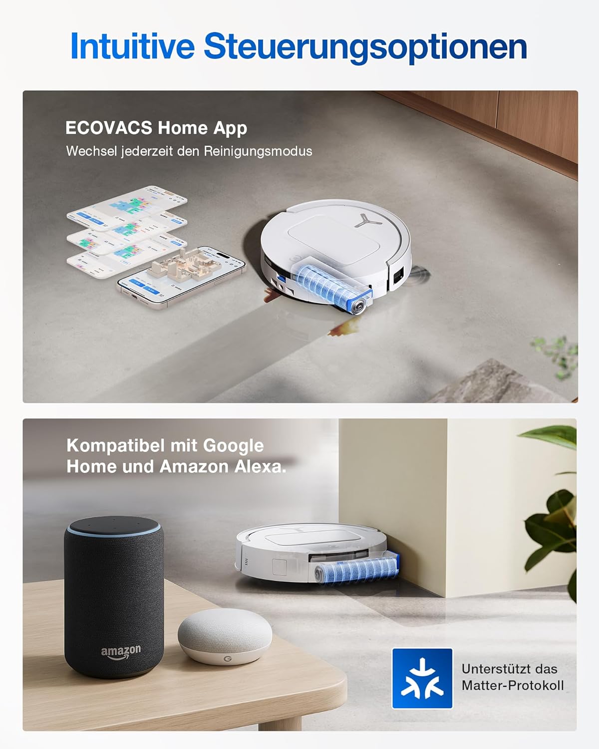ECOVACS DEEBOT T80 Omni Saugroboter mit Wischfunktion, 18.000 Pa, OZMO Roller Wischwalze mit kontinuierlicher Frischwasser-Selbstreinigung, ZeroTangle 3.0,Moppwäsche mit 40-75℃ heißem Wasser, Schwarz
