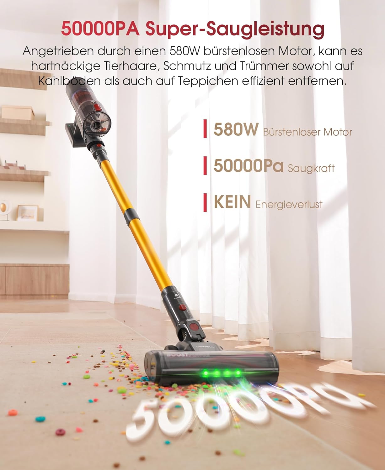 UNINELL Home Akku Staubsauger 50000Pa/550W/70Min Upgrade, Staubsauger Kabellos Selbstladender mit LED Touchscreen/Anti-Tangle-Bürste, Selbststehend für Hartböden Teppiche Tierhaare