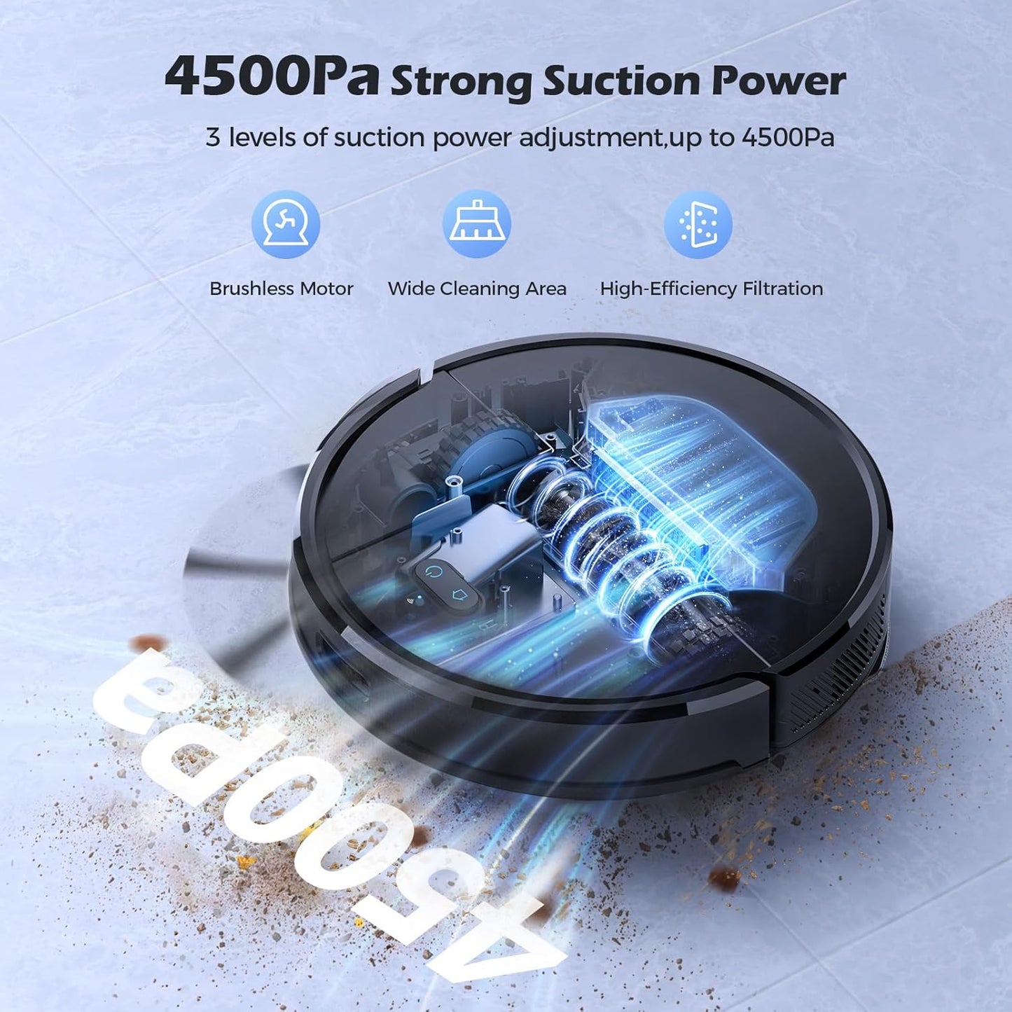 Lubluelu Saugroboter mit Wischfunktion 3-1, 4500Pa Staubsauger Roboter mit Lasernavigation, 54 dB Roboterstaubsauger mit Anti-Siphon-Technologie, 150 Min Laufzeit, APP Steuerung, 24 No-Go Zonen (SL68)
