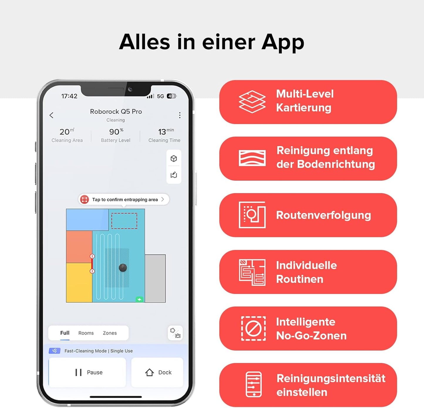 roborock Q7 M5 Saugroboter mit Wischfunktion, 10.000Pa Starker Saugkraft, Dual Anti-Tangle-System, 150Min Laufzeit, LiDAR Navigation, Staubsauger Roboter für Teppich, Tierhaare, APP Steuerung(Schwarz)