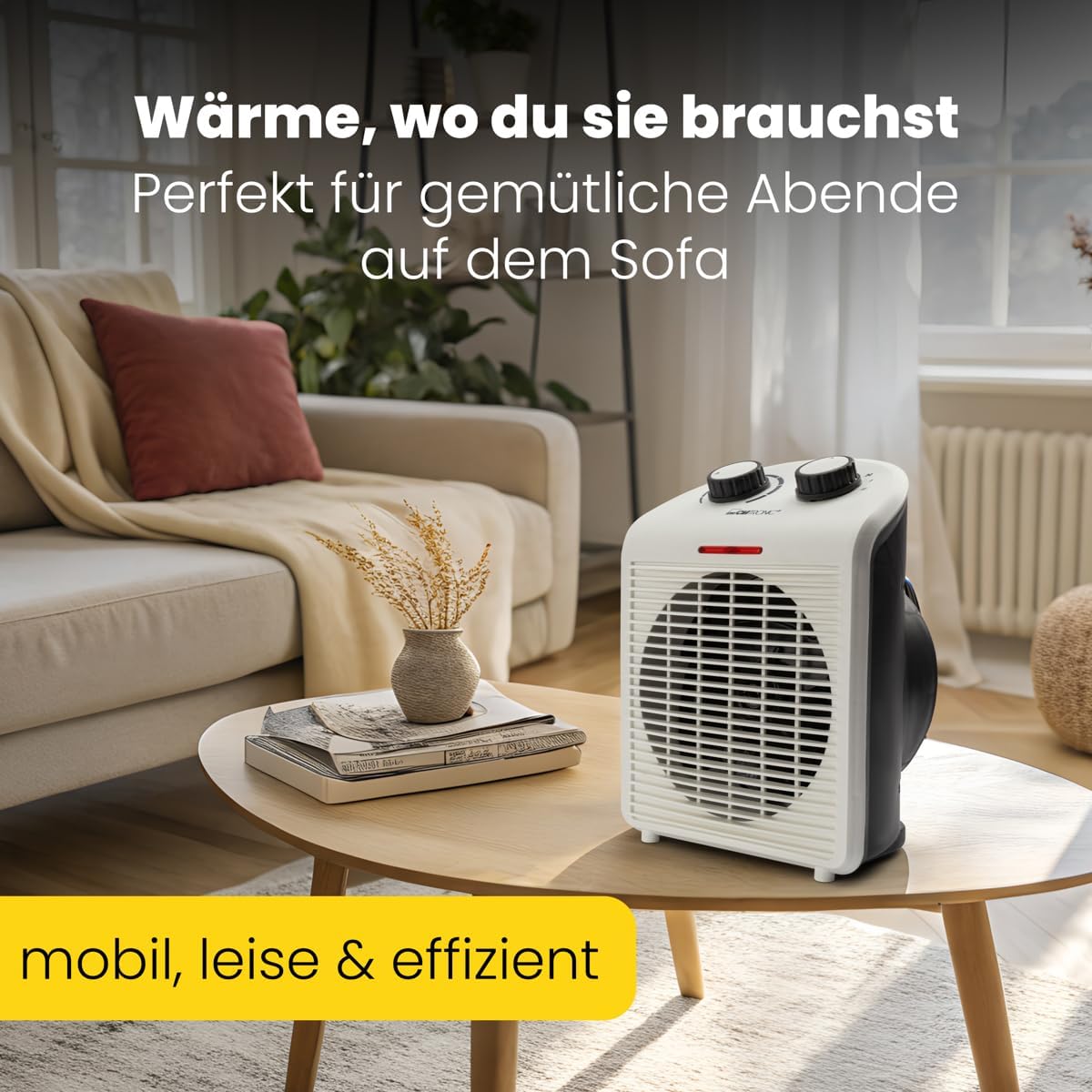 Clatronic® mobiler & kompakter Heizlüfter | Heizlüfter 2000W & 1000W | Heizkörper mit Ventilatorfunktion | Heizlüfter klein mit Kontrollleuchte & Überhitzungsschutz | HL 3761