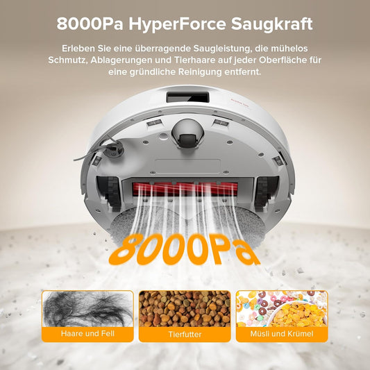 roborock Qrevo Serie Saugroboter mit Wischfunktion&Hebarem Wischmopp, 8000Pa Saugkraft(verbessert von Qrevo S), Anti-Verfilzungs-Seitenbürste, Hindernisvermeidung, All-in-One Dock, Schwarz(QV 35A)