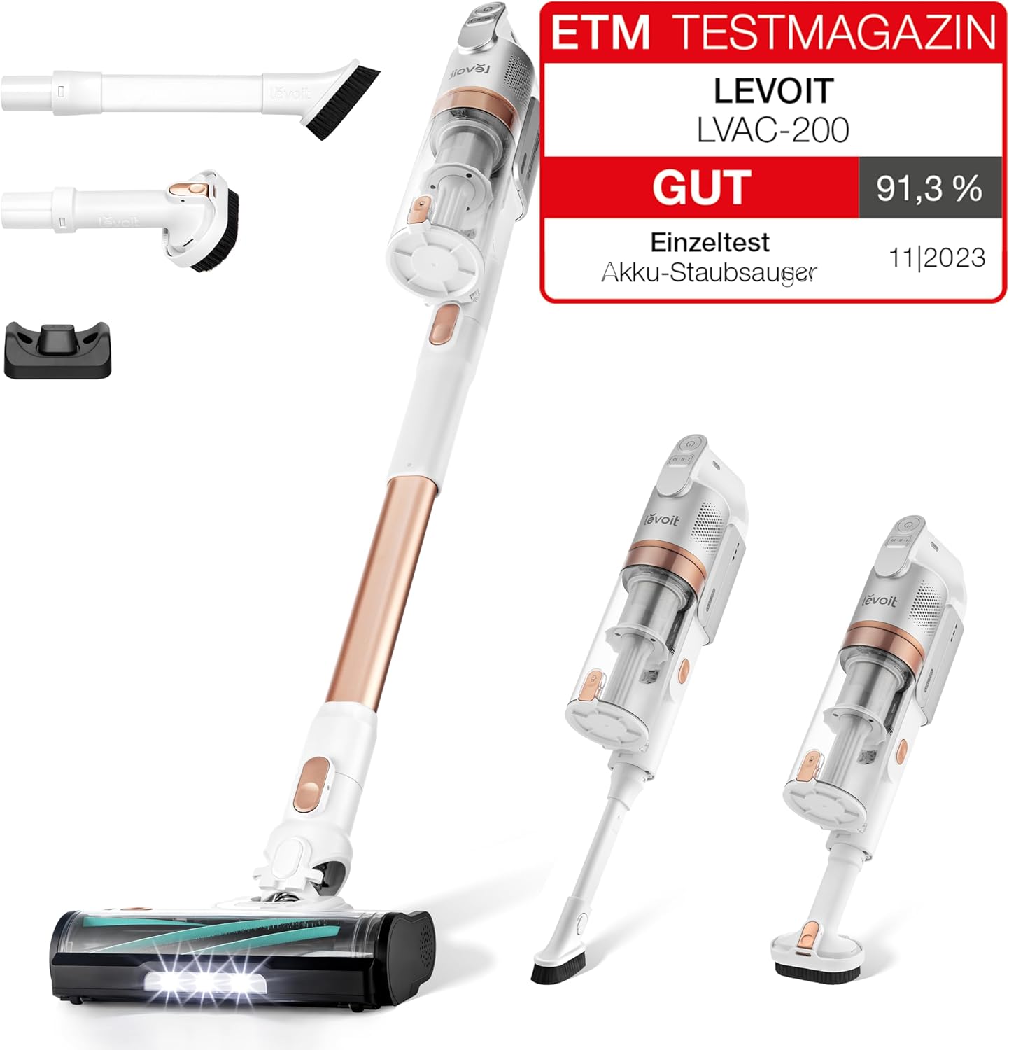 Levoit - Akku Staubsauger - Laufzeit für 75㎡ - Staubsauger Kabellos - 4-in-1 Vacuum Cleaner - 99,9 Prozent Filterleistung - Anti Tangle -Für Tierhaare/Teppiche/Hartböden/Auto - LVAC-200
